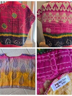 Upcycled Kantha Quilt Cropped Top S-M Handmade Dont Throw It Out